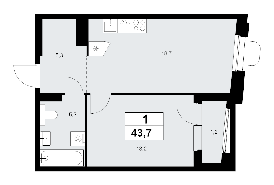 2 ккв (Евро) 43,7 м²