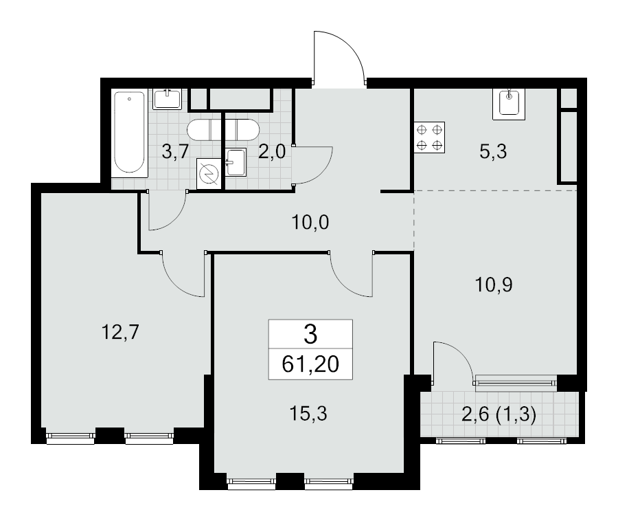 3 ккв (Евро) 61,2 м²