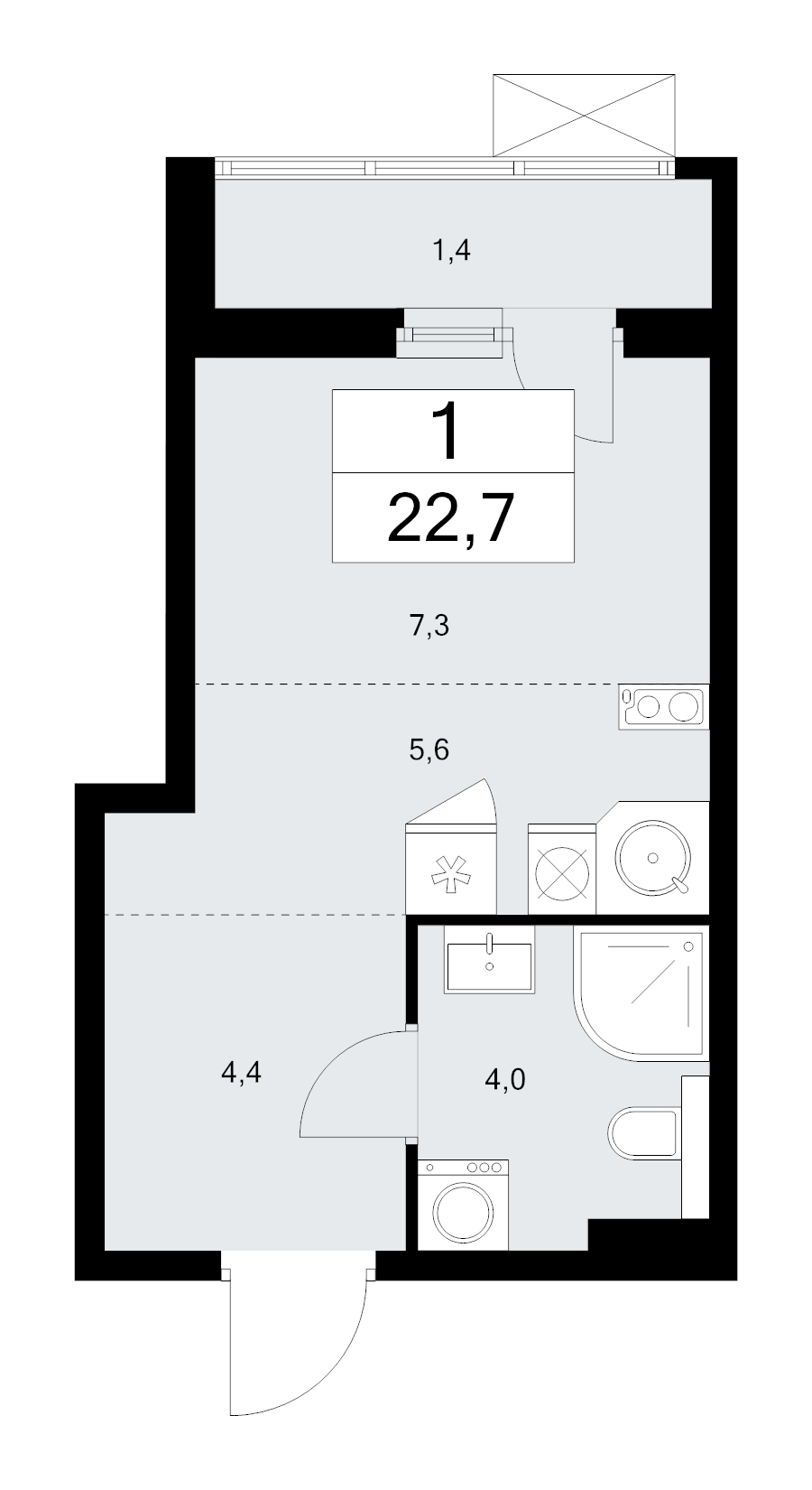 Студия 22,7 м²