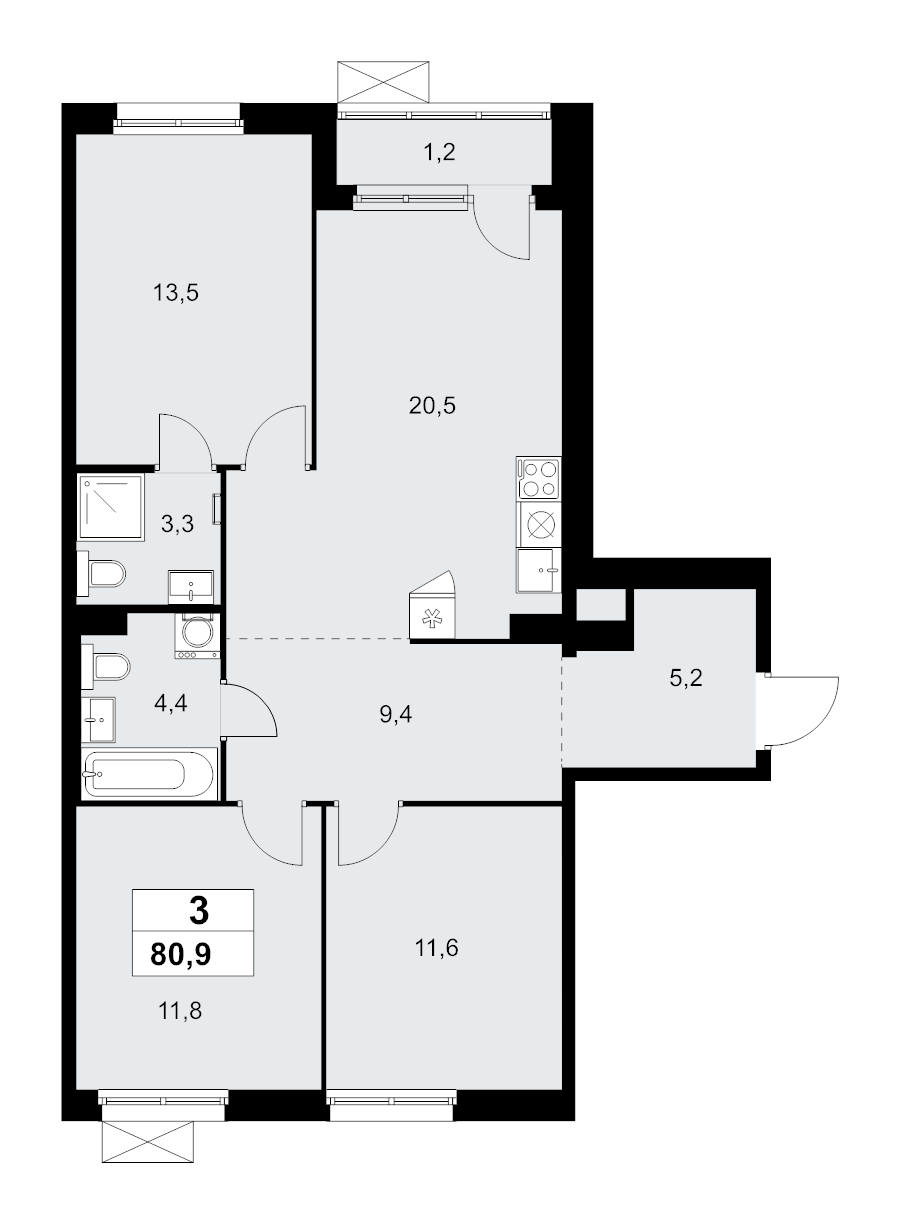 4 ккв (Евро) 80,9 м²