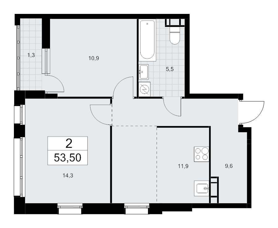 2 ккв 53,5 м²