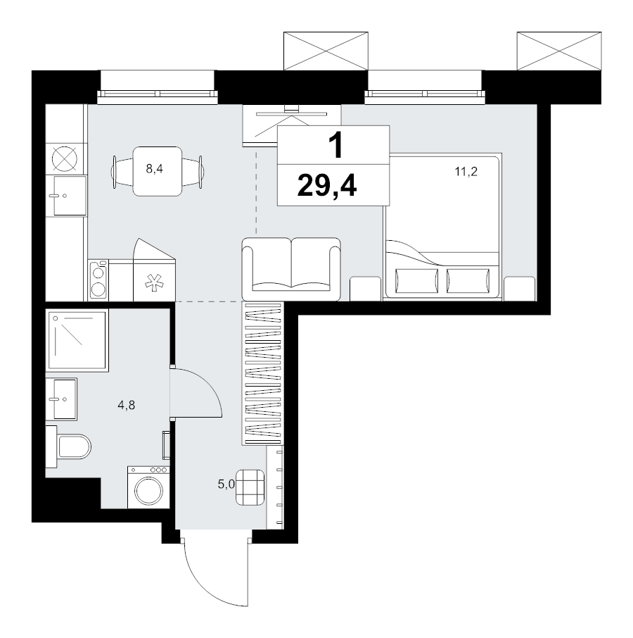 Студия 29,4 м²
