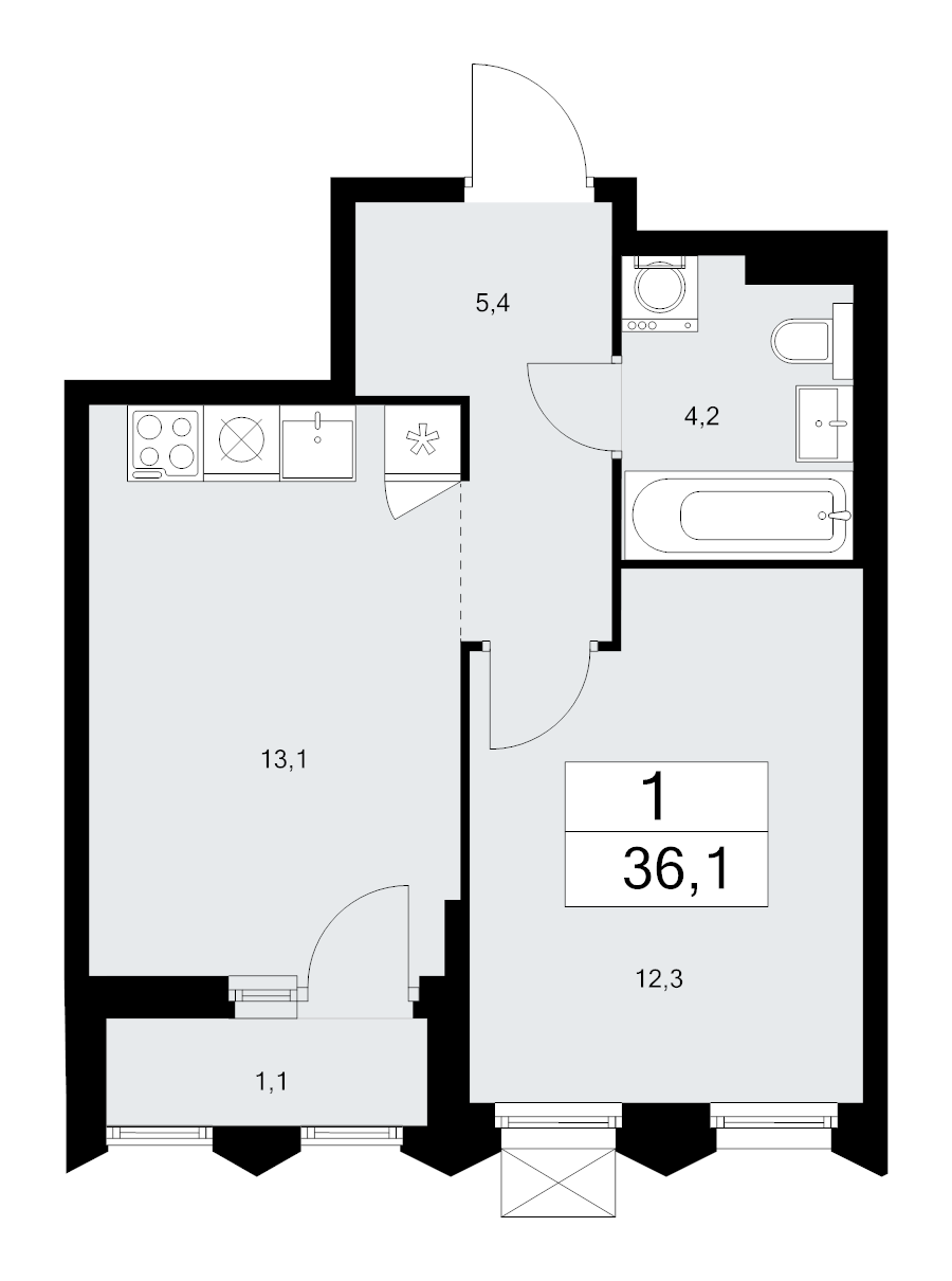 1 ккв 36,1 м²