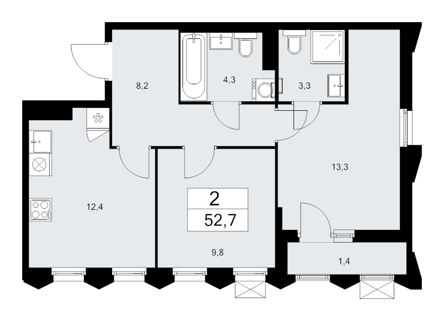 2 ккв 52,7 м²
