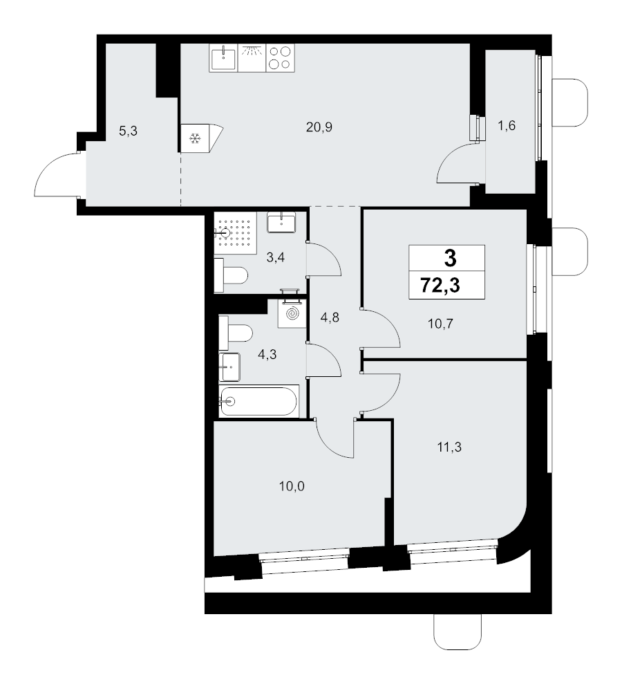 4 ккв (Евро) 72,3 м²