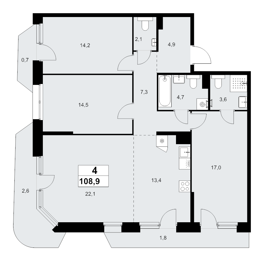 4 ккв (Евро) 108,9 м²