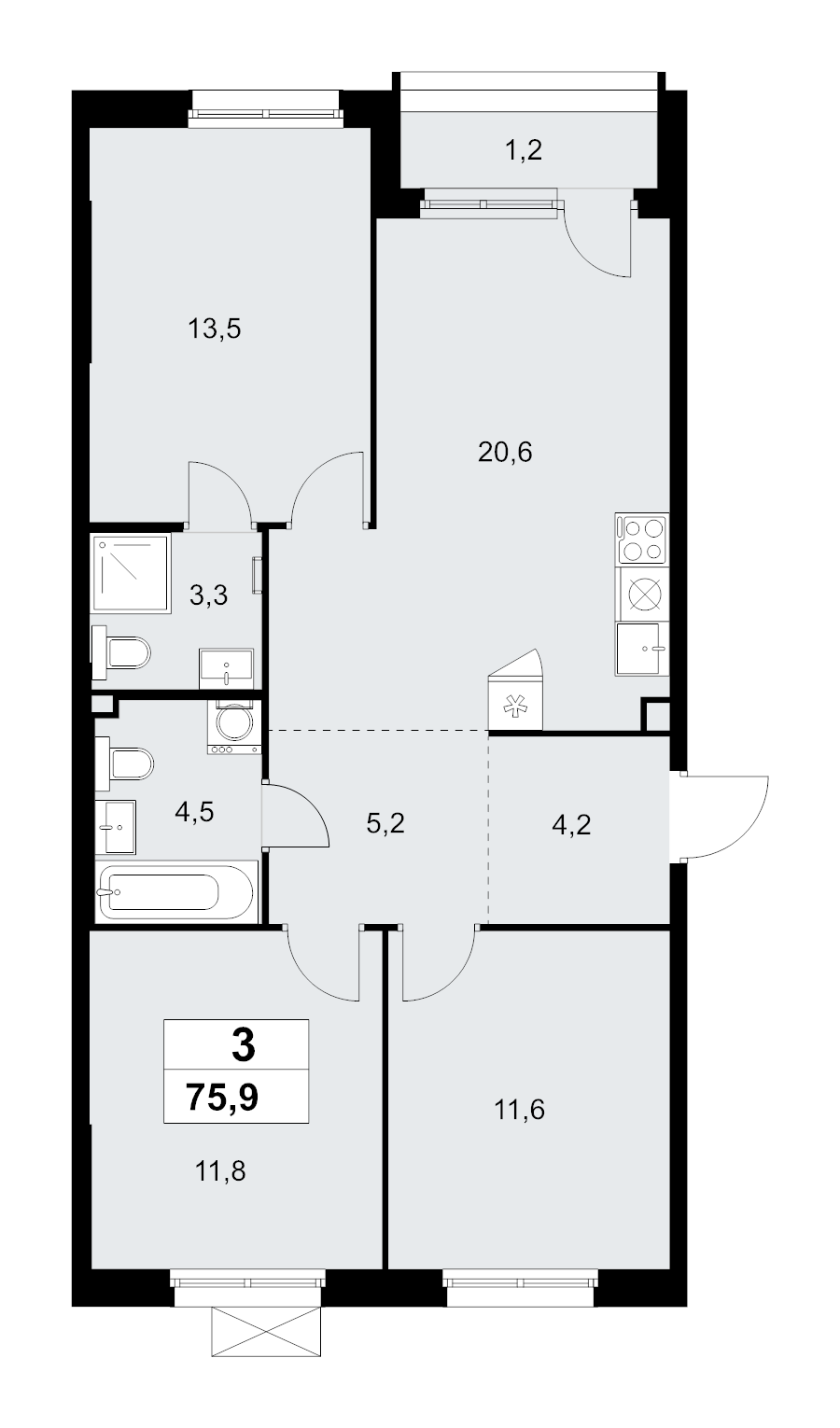 4 ккв (Евро) 75,9 м²