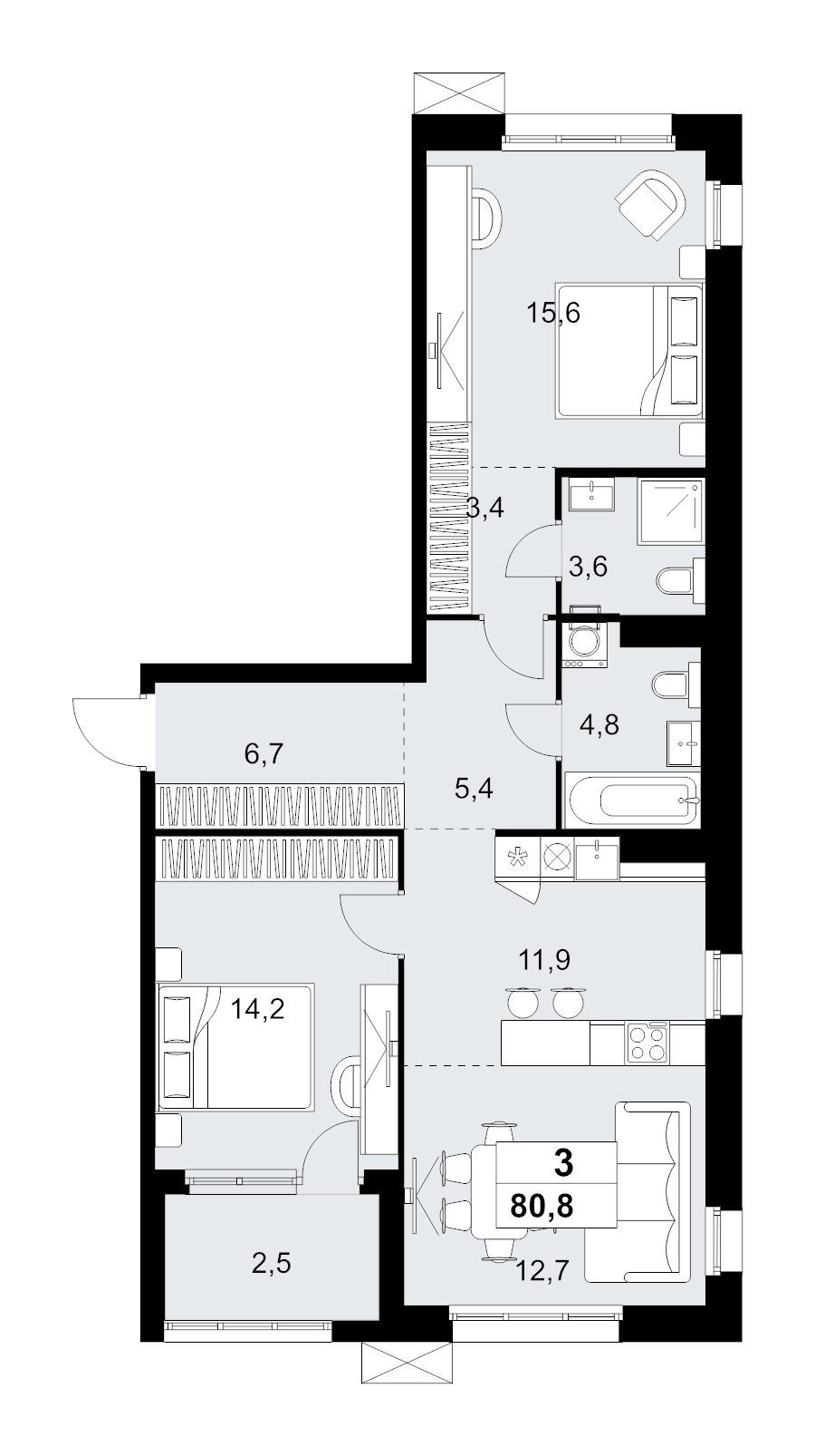 3 ккв (Евро) 80,8 м²