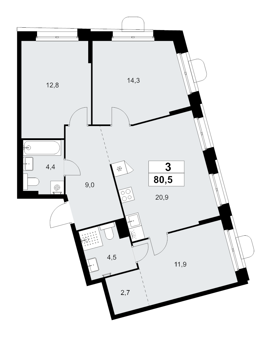 4 ккв (Евро) 80,5 м²
