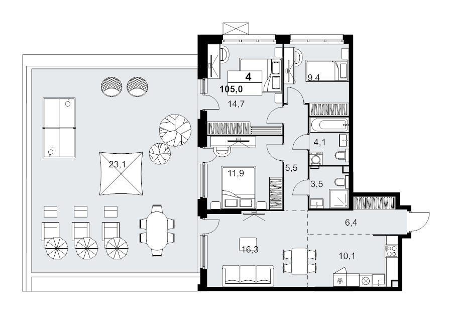 4 ккв (Евро) 105 м²
