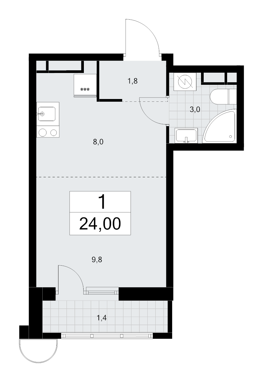 Студия 24 м²
