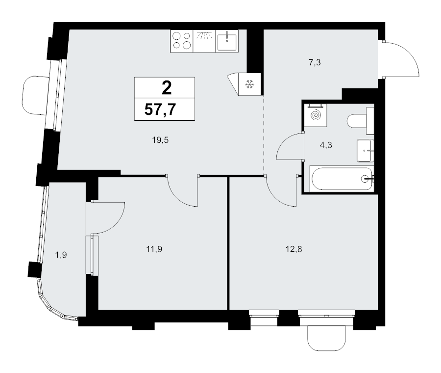 3 ккв (Евро) 57,7 м²