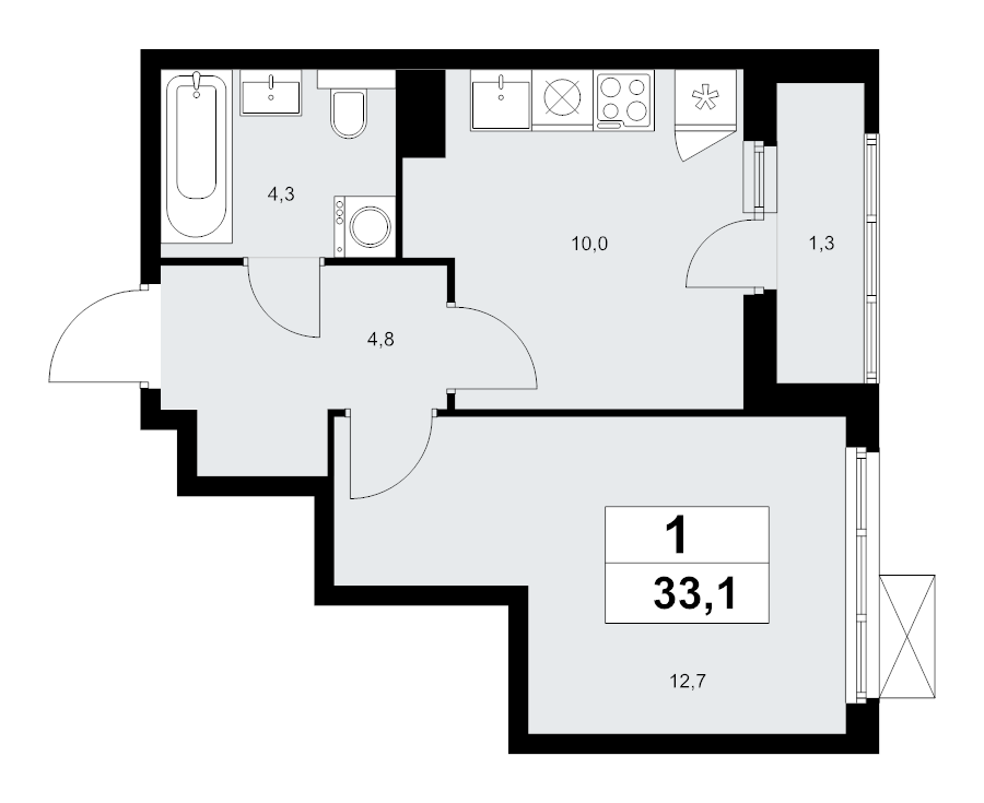 1 ккв 33,1 м²