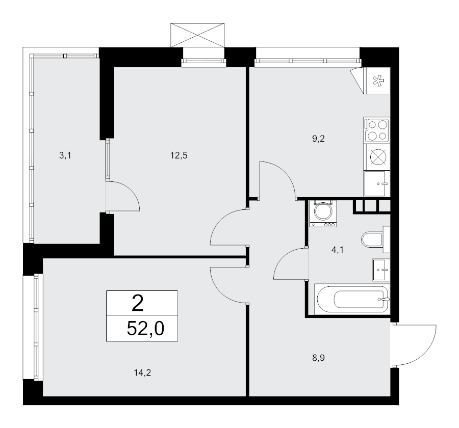 2 ккв 51,8 м²