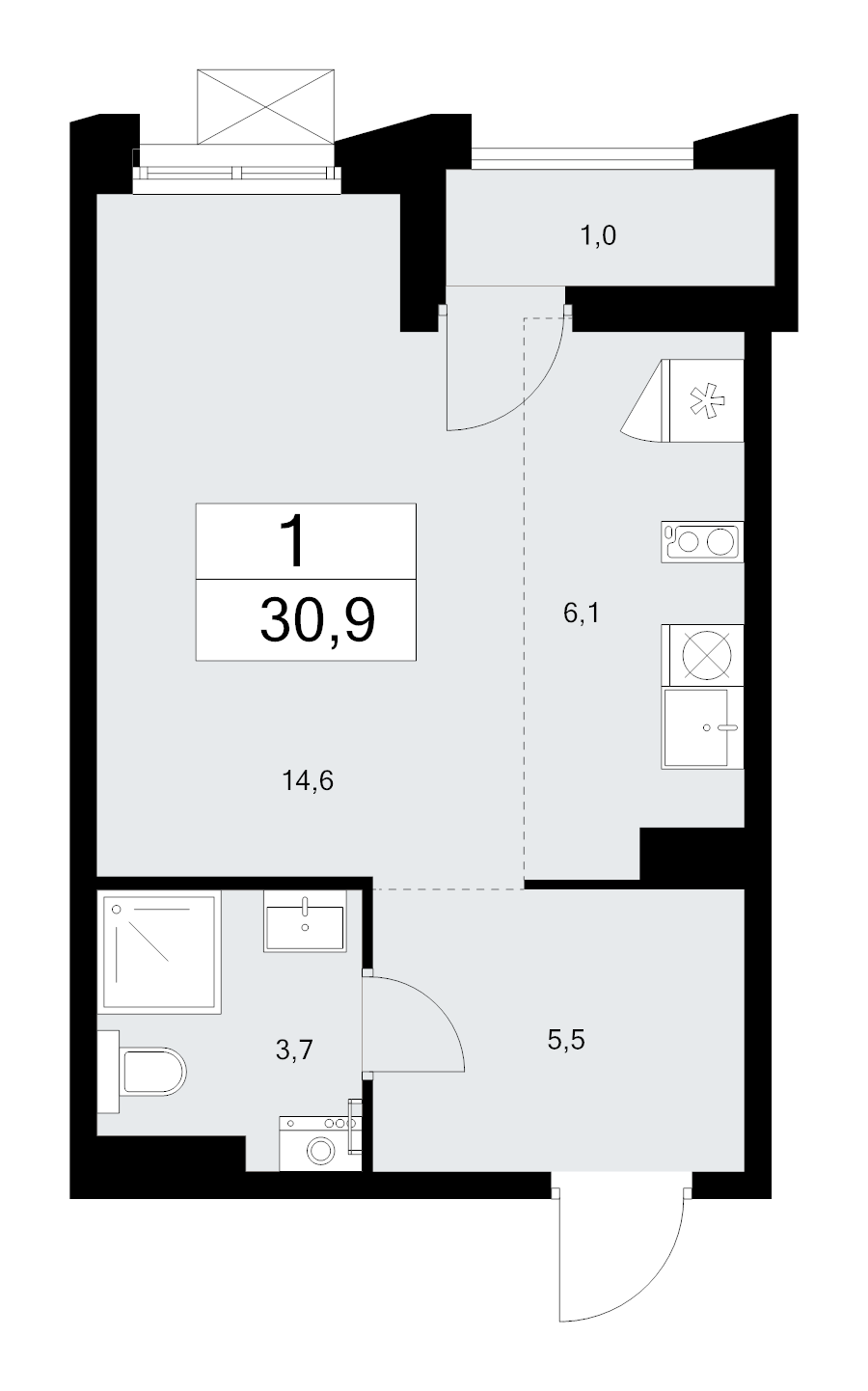 Студия 30,9 м²