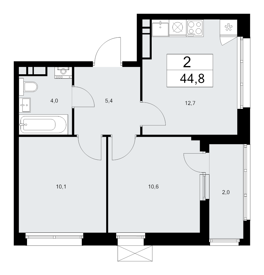 2 ккв 44,8 м²