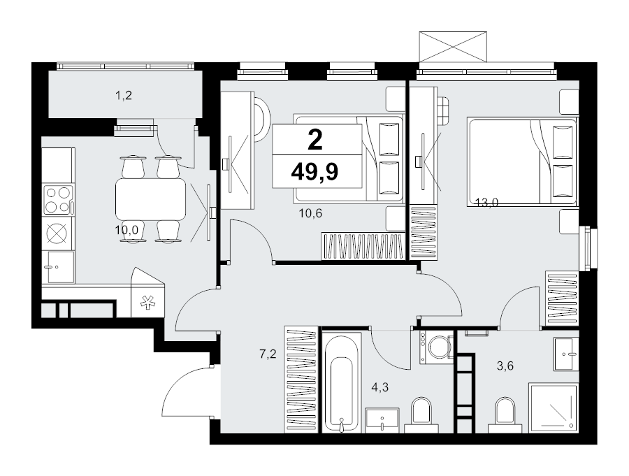 2 ккв 49,9 м²
