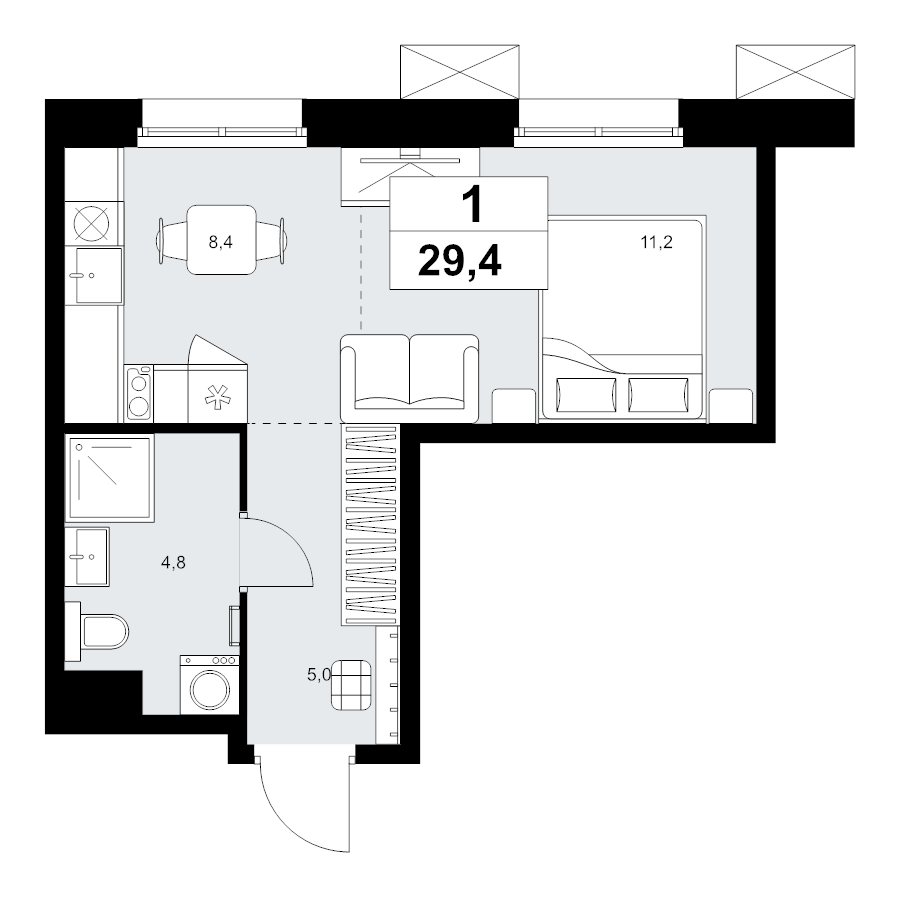 Студия 29,4 м²