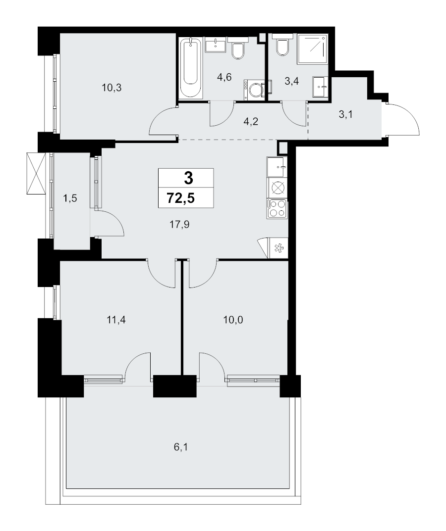 4 ккв (Евро) 72,5 м²