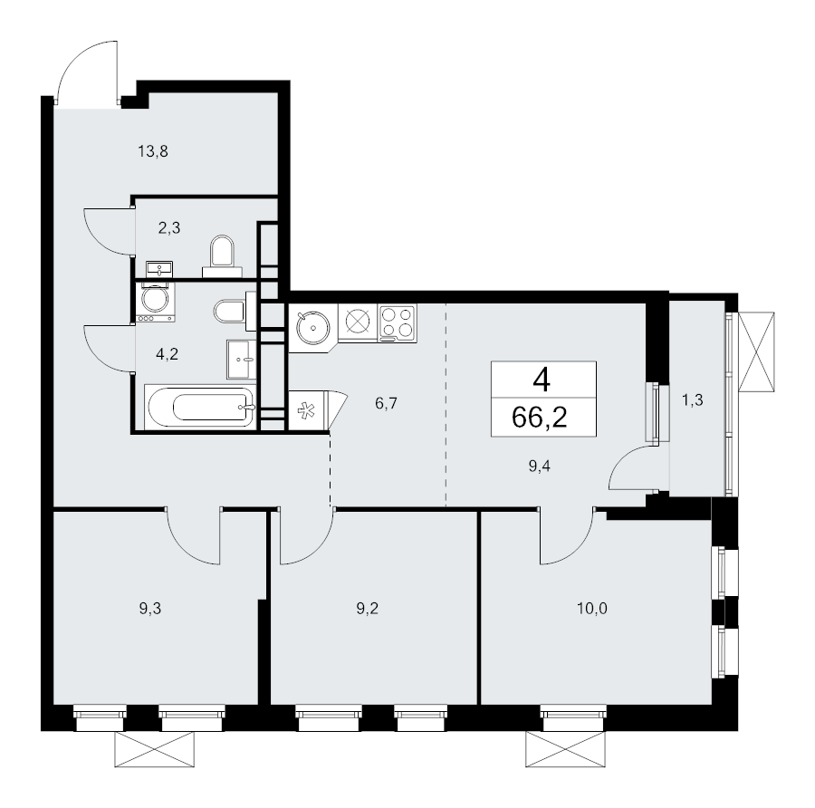 4 ккв (Евро) 66,2 м²