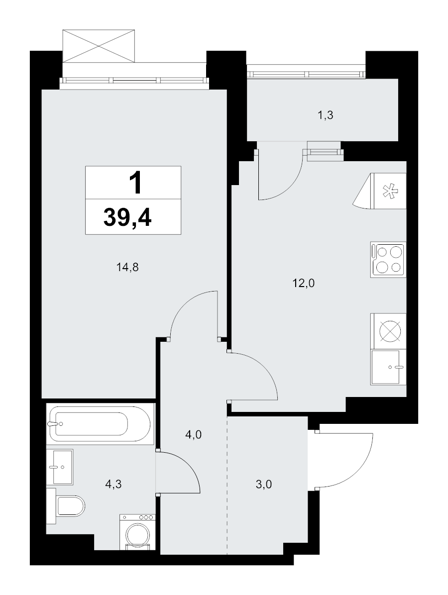 1 ккв 39,4 м²