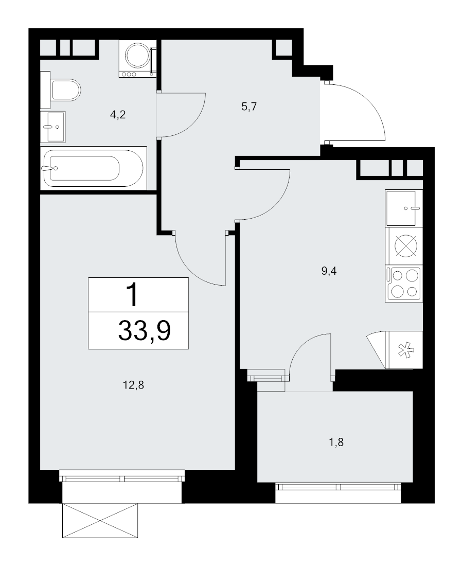 1 ккв 33,8 м²