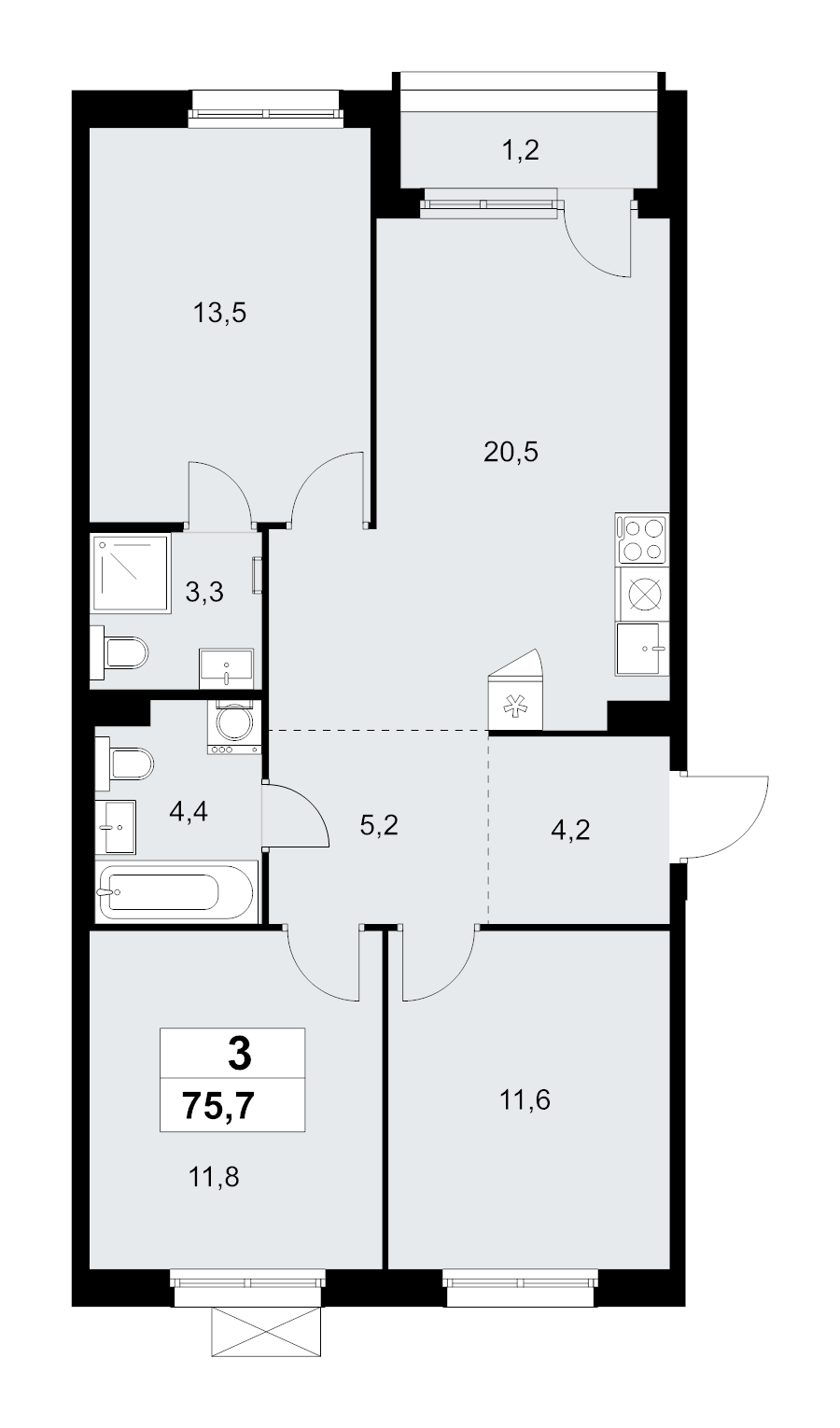 4 ккв (Евро) 75,7 м²