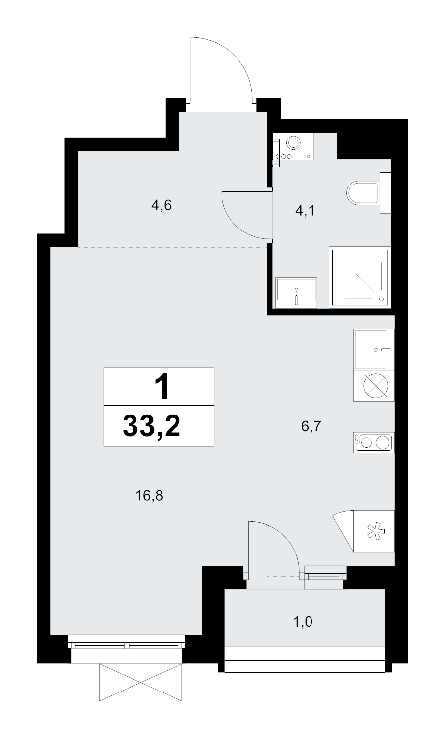 Студия 33,2 м²