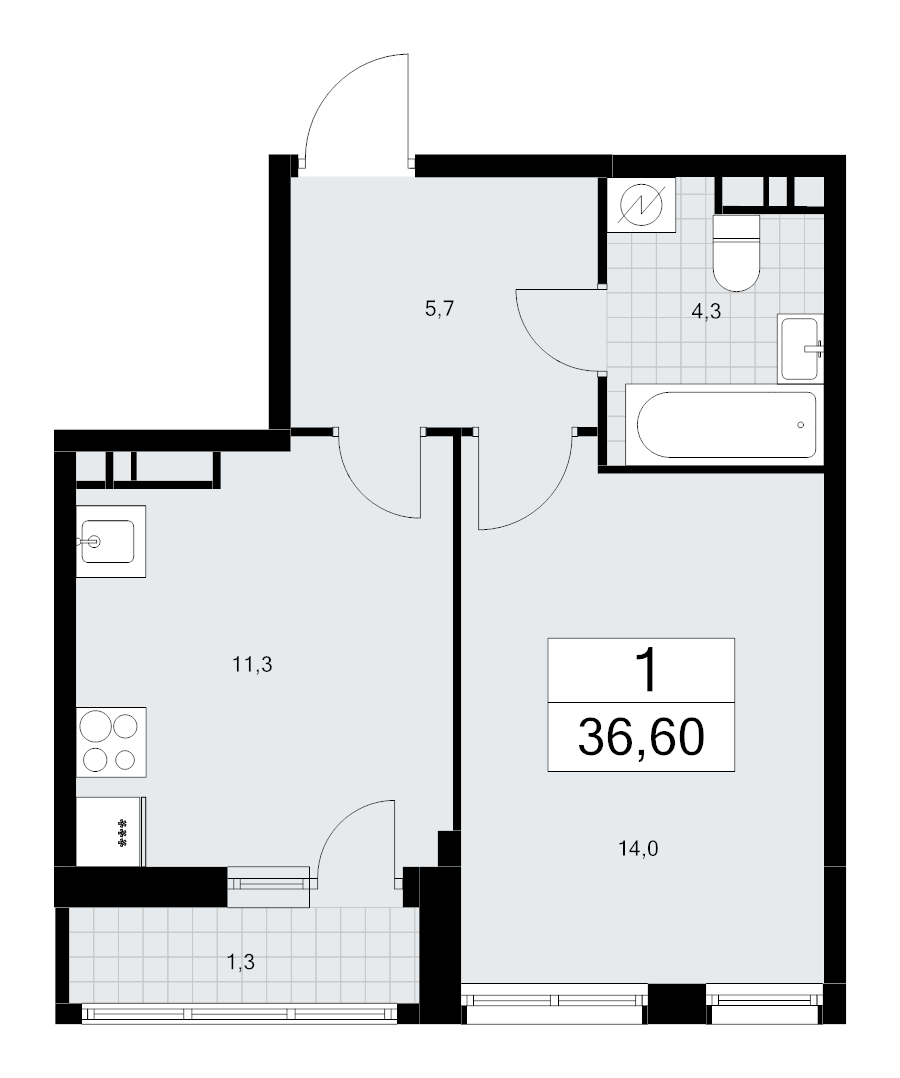 1 ккв 36,6 м²