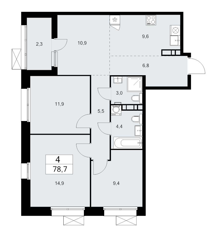 4 ккв (Евро) 78,4 м²