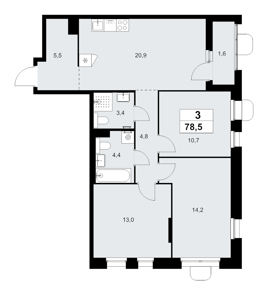 4 ккв (Евро) 78,5 м²