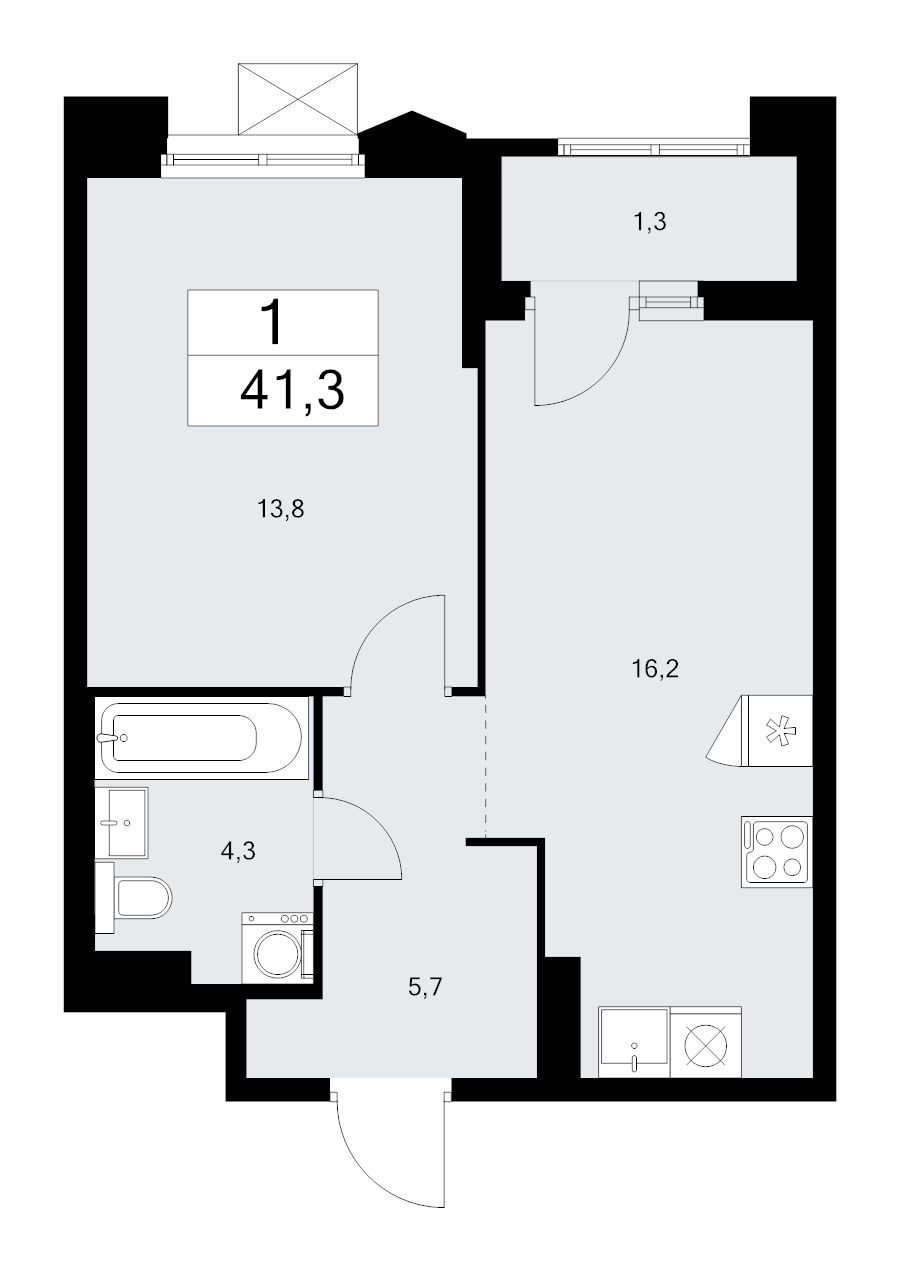 2 ккв (Евро) 41,3 м²