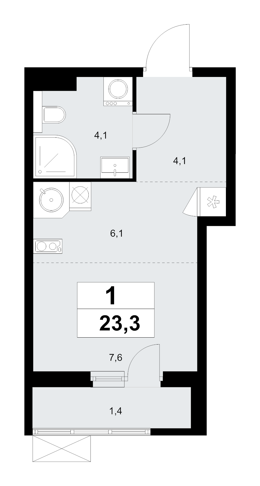 Студия 23,4 м²