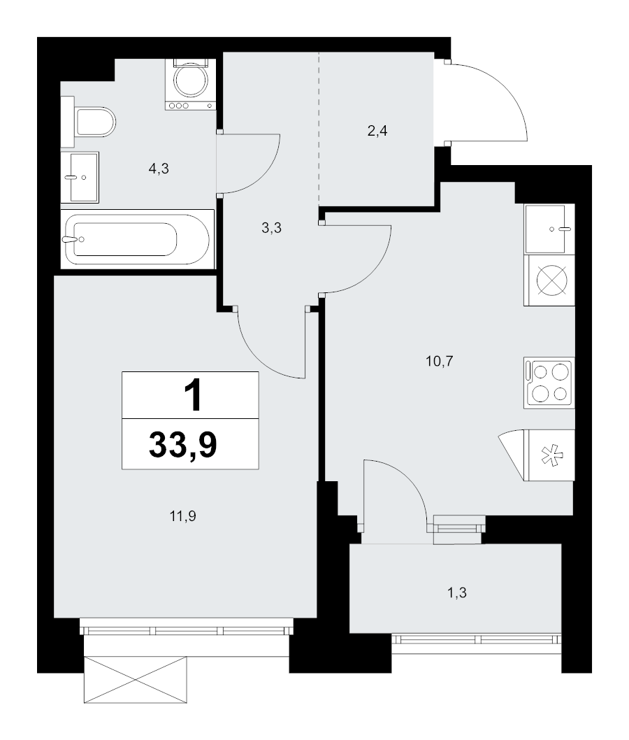 1 ккв 33,9 м²