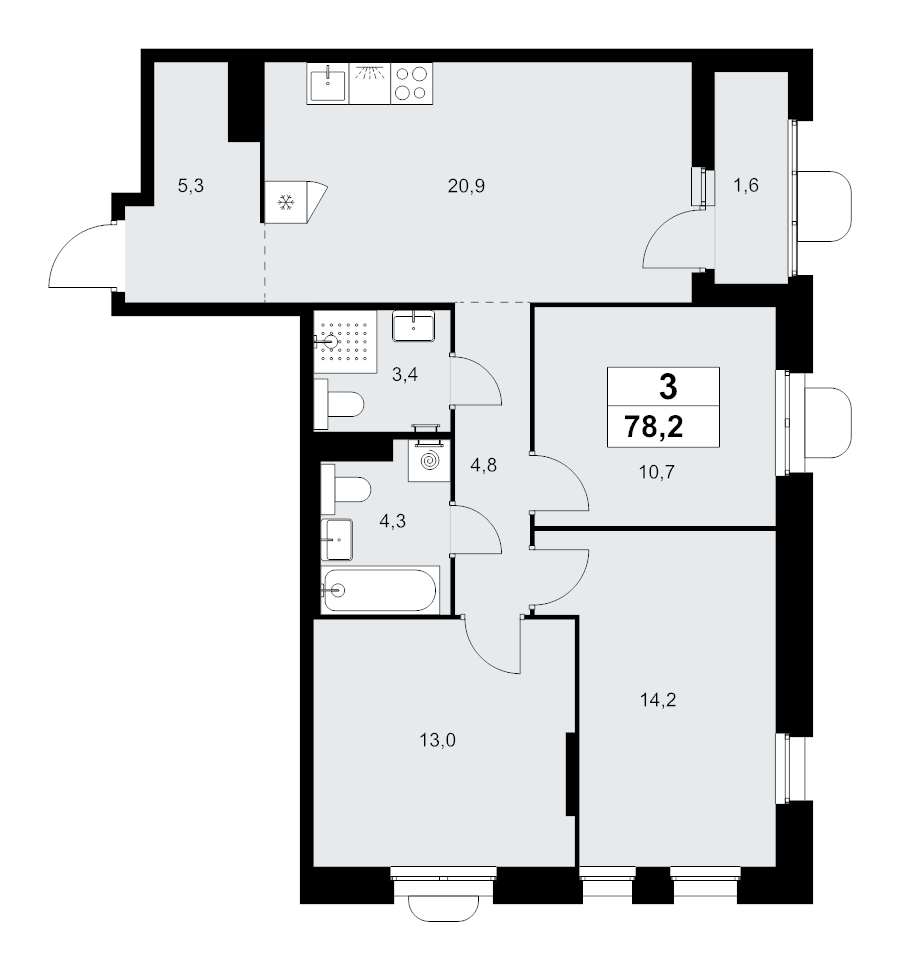 4 ккв (Евро) 78,2 м²