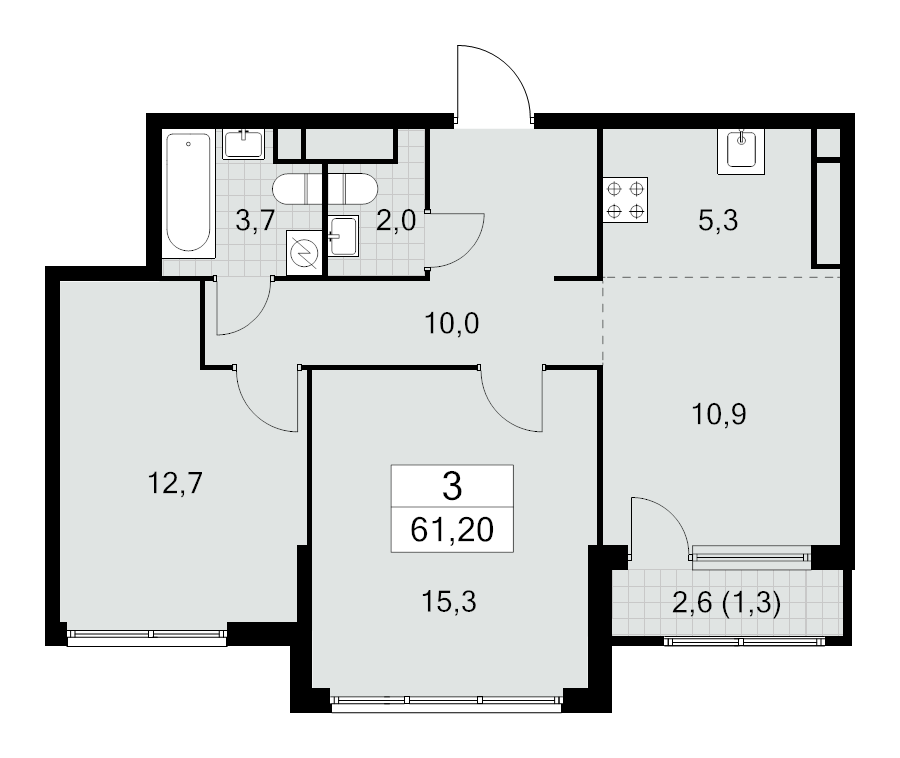 3 ккв (Евро) 61,2 м²