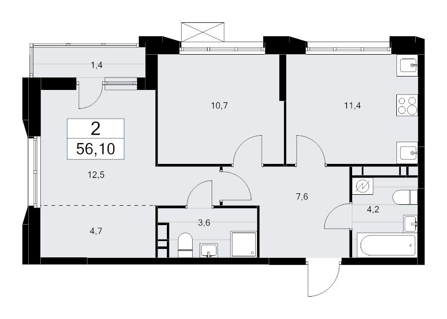 2 ккв 56,1 м²
