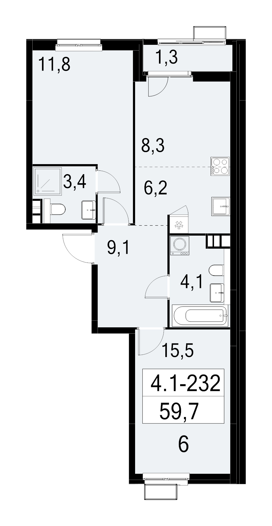 2 ккв 59,7 м²