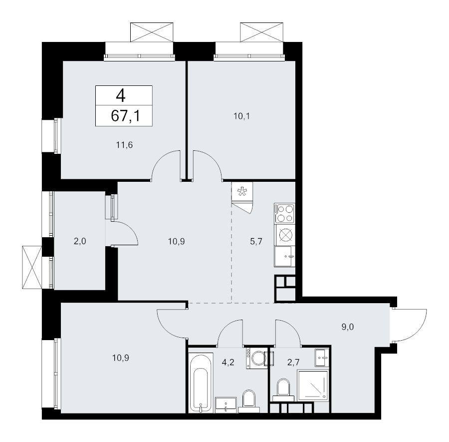 4 ккв (Евро) 67,1 м²