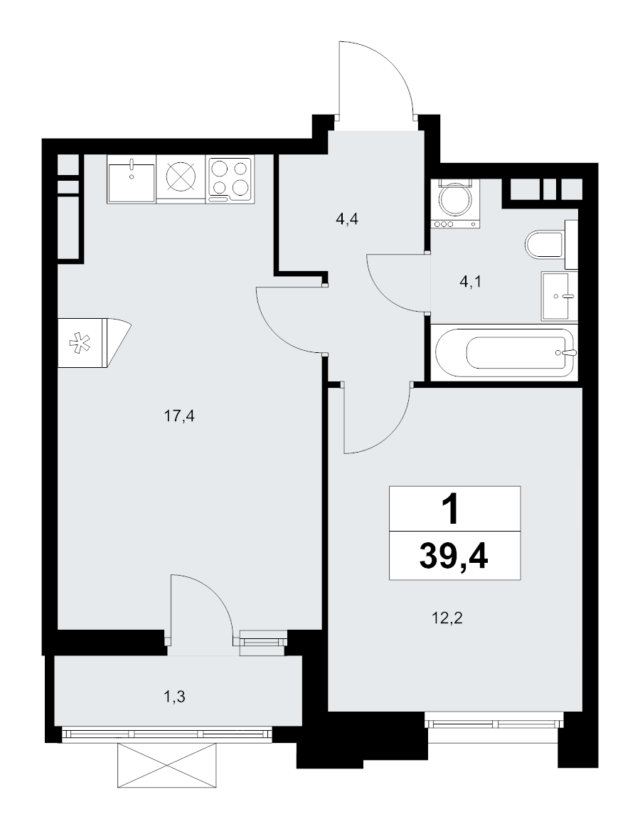 2 ккв (Евро) 39,4 м²