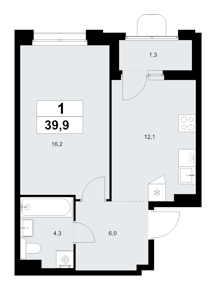 1 ккв 39,9 м²