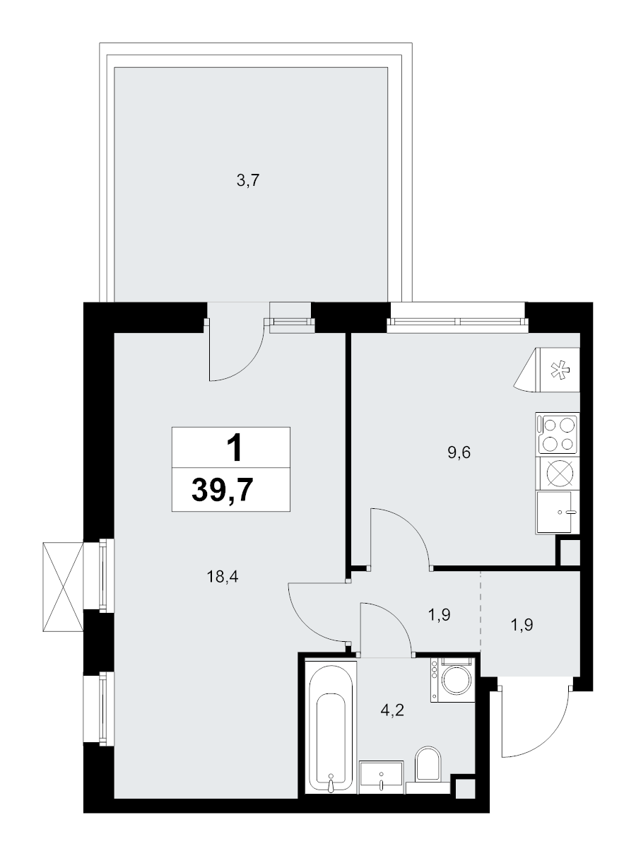 1 ккв 39,7 м²