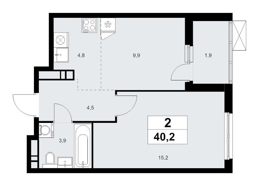 1 ккв 40,2 м²