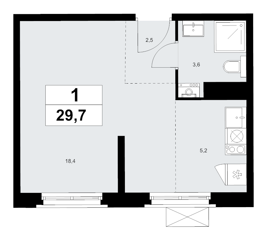 Студия 29,7 м²