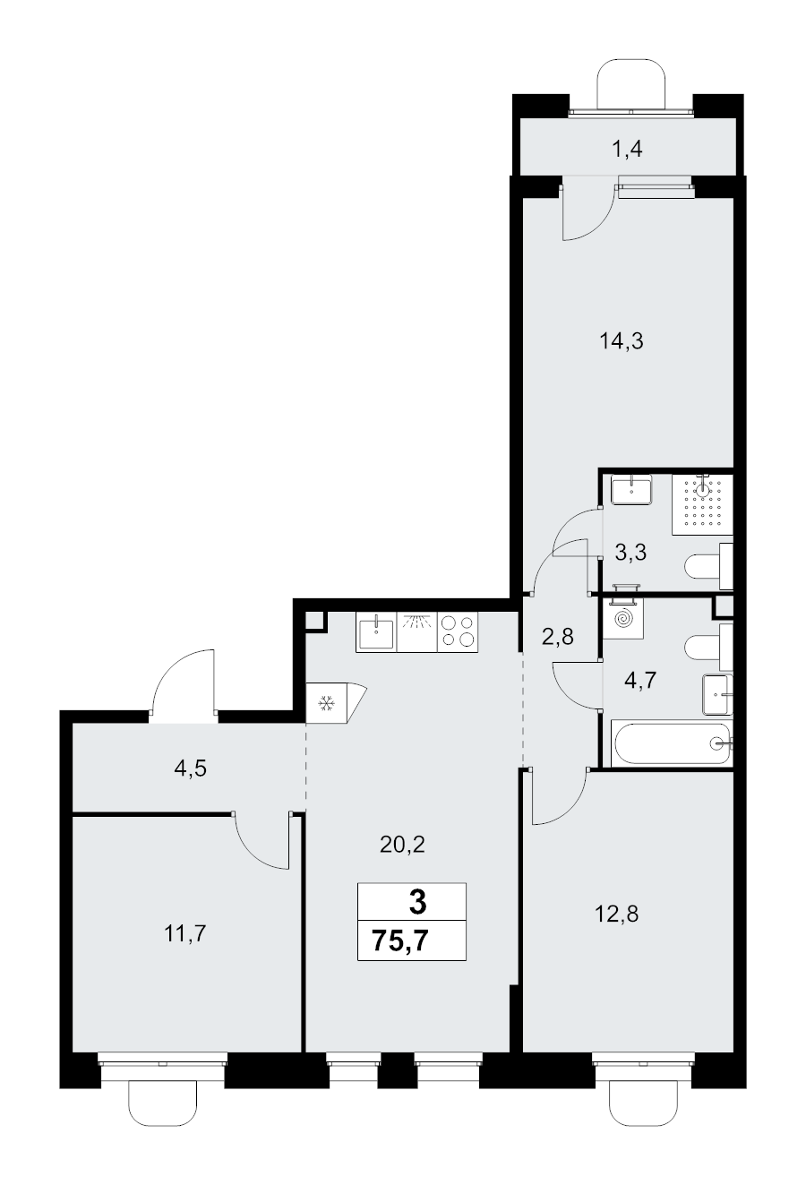 4 ккв (Евро) 75,7 м²