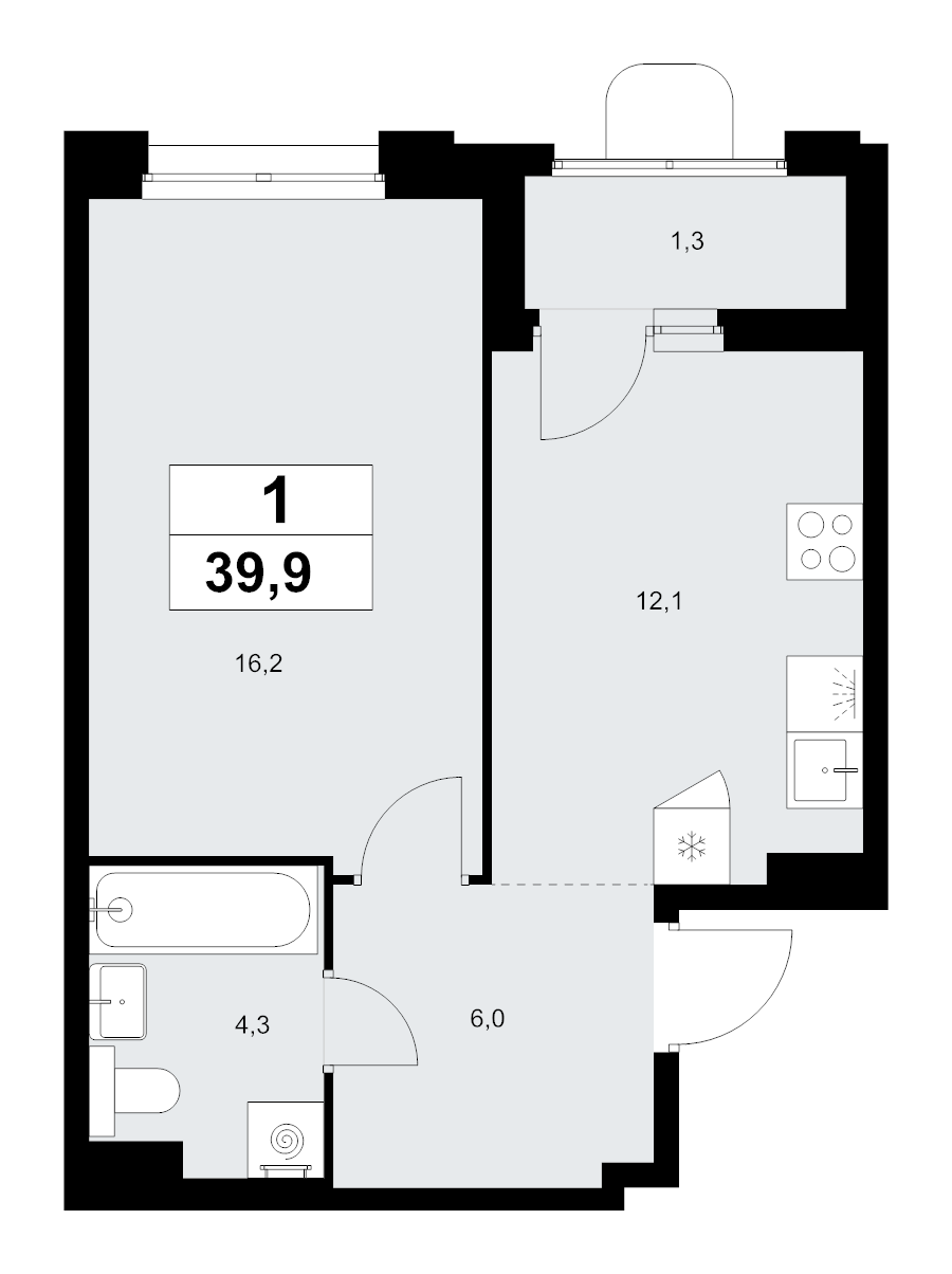 1 ккв 39,9 м²