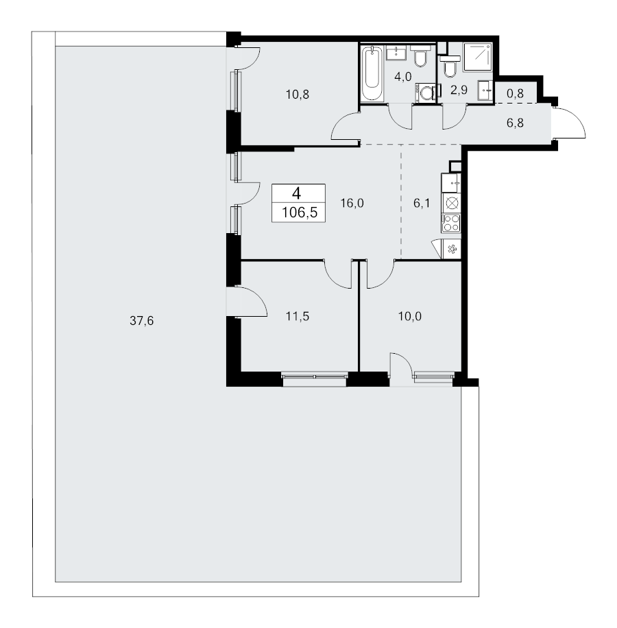 4 ккв (Евро) 106,5 м²