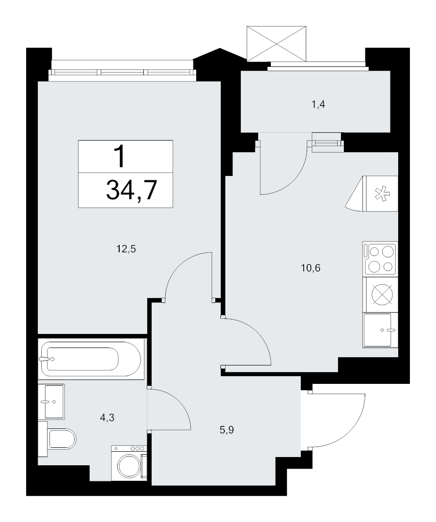 1 ккв 34,7 м²