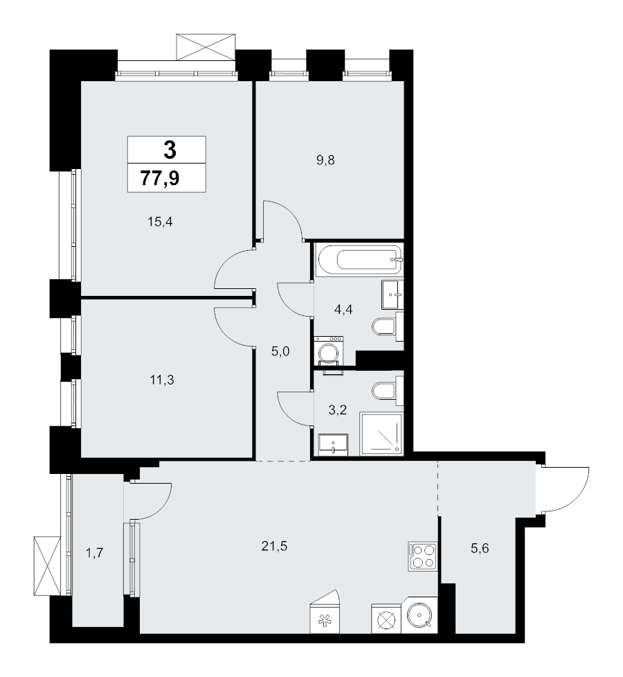 4 ккв (Евро) 77,9 м²