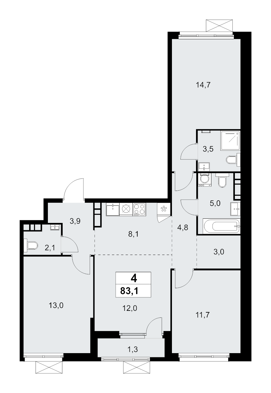 4 ккв (Евро) 83,1 м²